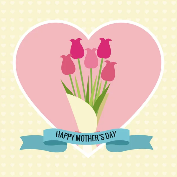 Mutlu anneler günü kartı kalp buket çiçek — Stok Vektör