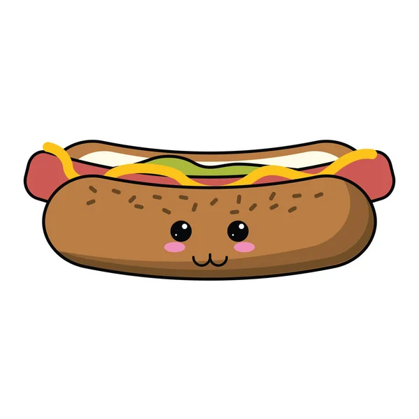 Kawaii Hot-Dog fast food — Wektor stockowy