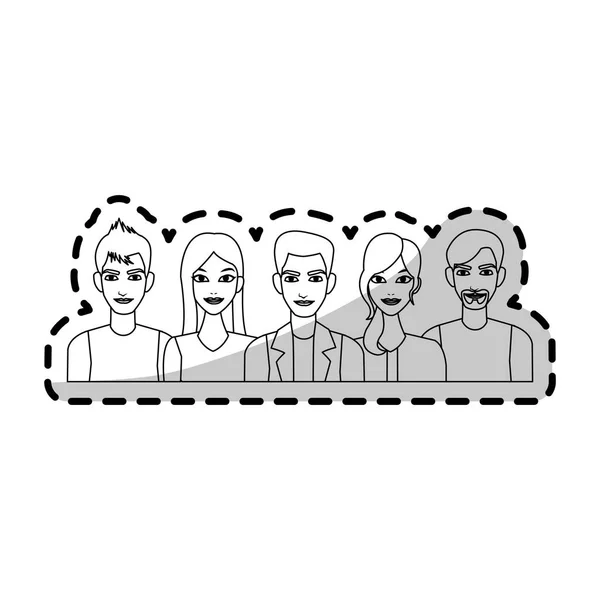 Groep aantrekkelijke mannen en vrouwen pictogramafbeelding — Stockvector