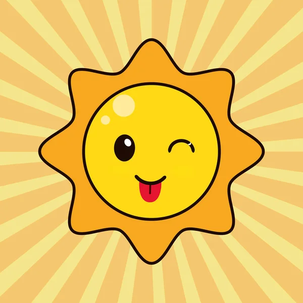 Kawaii sun character wink — Stock Vector
