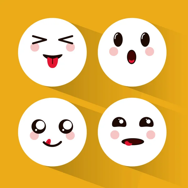 Kawaii emoji ansikten samling — Stock vektor