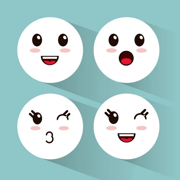 Kawaii emoji ansikten samling — Stock vektor