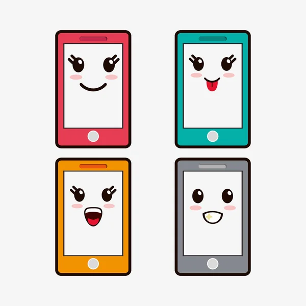 Kawaii smartphone emoticons bild — Stockvektor