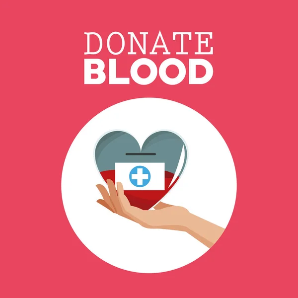 Darovat krev ruky držící srdce péče — Stockový vektor