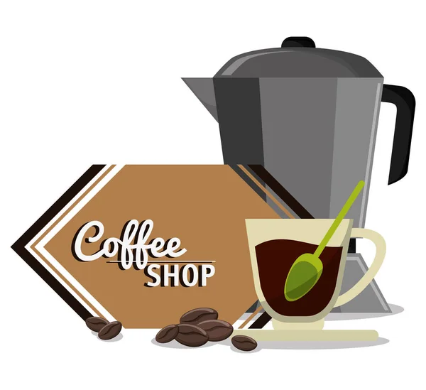 Kávézó-készítő és kupa üveg kanál — Stock Vector