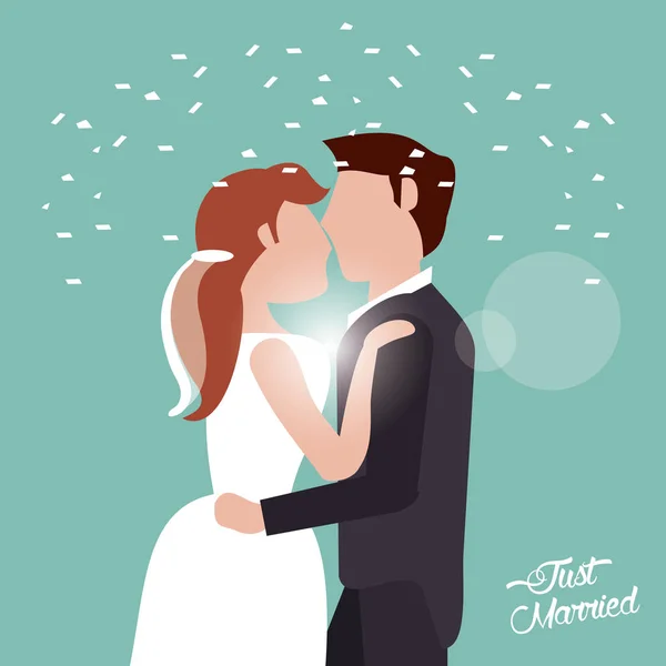 ちょうど結婚カップル紙吹雪をキス — ストックベクタ