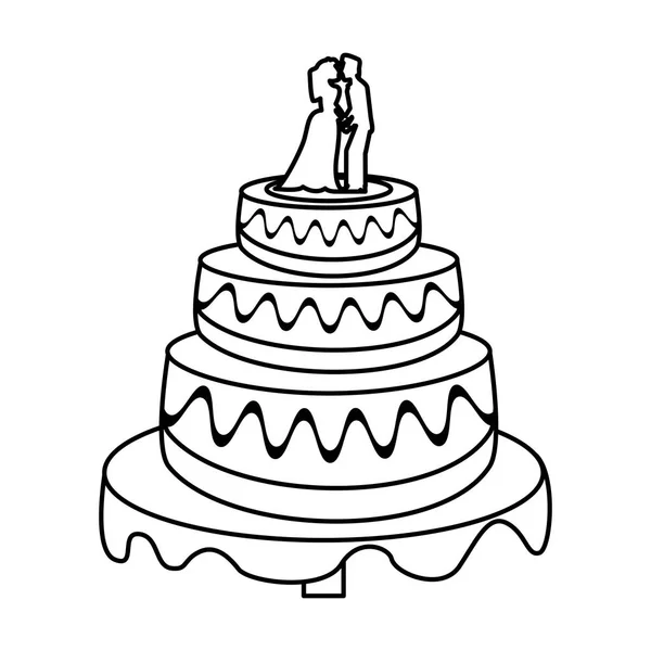 Wedding cake couple sweet outline — Stock Vector