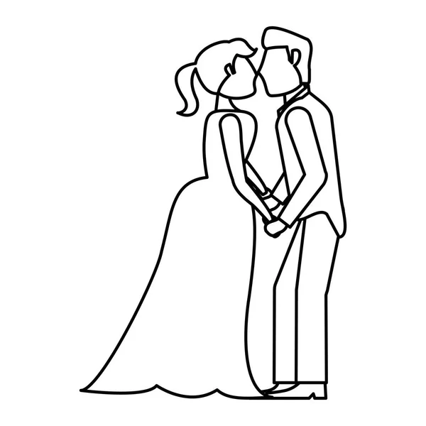 Çift öpüşme düğün romantik anahat — Stok Vektör