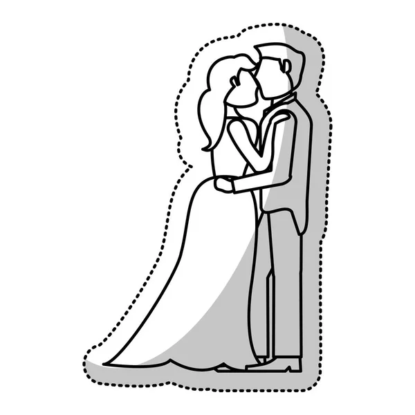 Çift kucaklama düğün romantik anahat — Stok Vektör