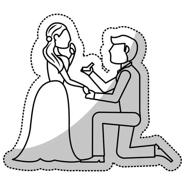 Çift düğün önerisi romantik anahat — Stok Vektör