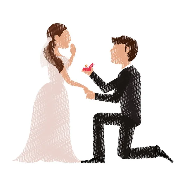 Dibujo par de vestidos de novia románticos — Vector de stock