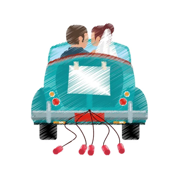 カップル車クラシック結婚式図面 — ストックベクタ