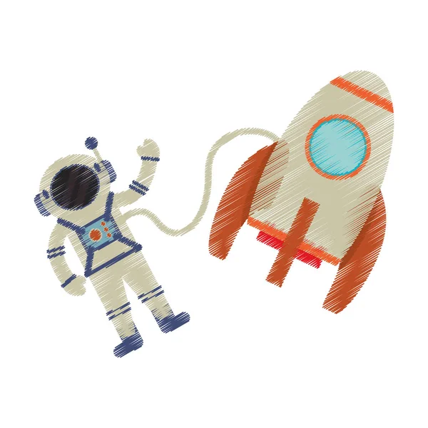 Drawing astronaut rocket exploration image — Stock Vector