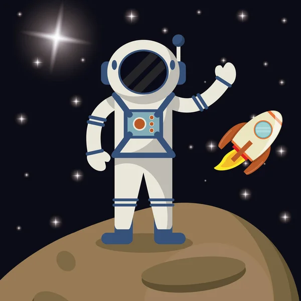 Espaço de exploração de foguetes astronauta — Vetor de Stock
