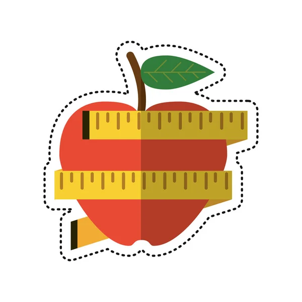 Cartone animato mela metro nastro perdere peso — Vettoriale Stock