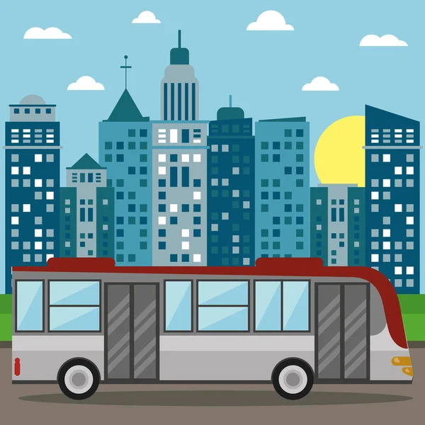 Autobús transporte ciudad sol — Vector de stock