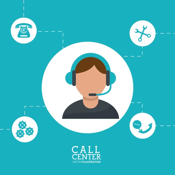 Call center man operator wearing headphone support — Stock Vector