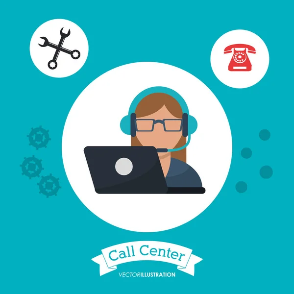 Call centrum žena recepční podpory laptop — Stockový vektor