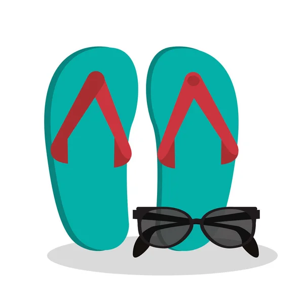 Sandalias gafas de sol playa vacaciones — Vector de stock
