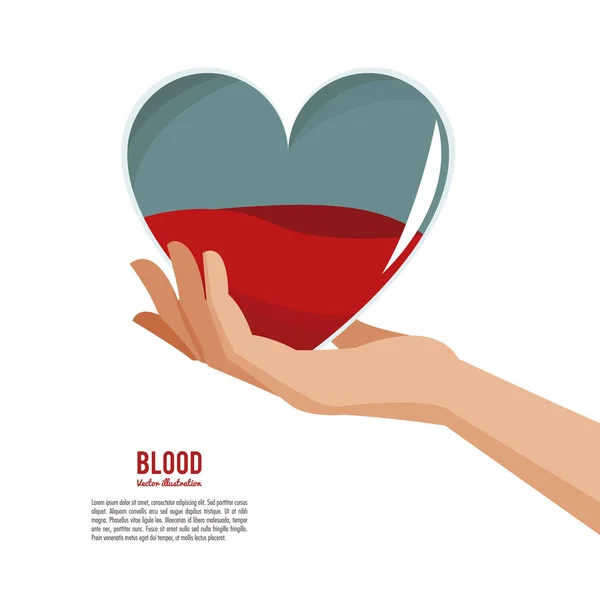 Hand holding heart blood — Stock Vector