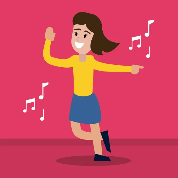 Mulher feliz música dançando —  Vetores de Stock