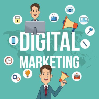 dijital pazarlama adam ekip çalışması kampanya poster