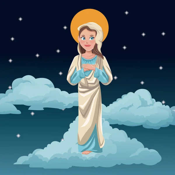 Virgen María bendita noche fondo — Vector de stock