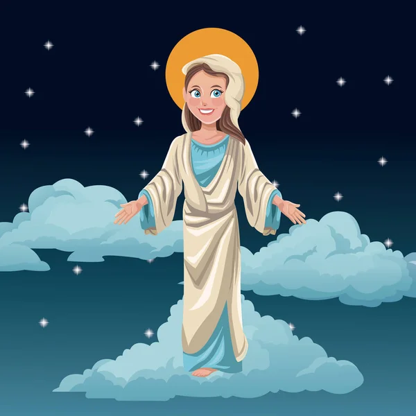 Virgen María bendita noche fondo — Vector de stock