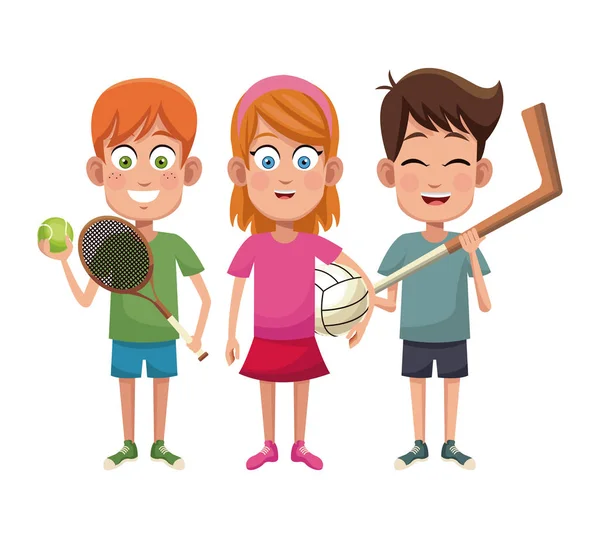 Grupo niños deporte activo — Vector de stock