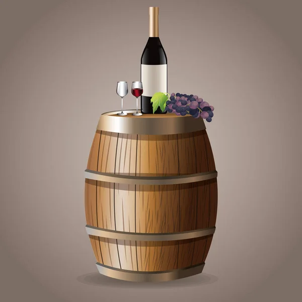 Bottiglia di vino bere barile immagine uva — Vettoriale Stock