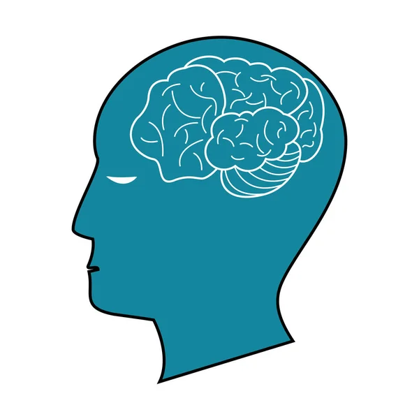 Cabeza de perfil azul idea del cerebro — Vector de stock