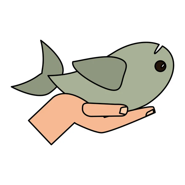 Mão segurando peixe conceito religioso —  Vetores de Stock