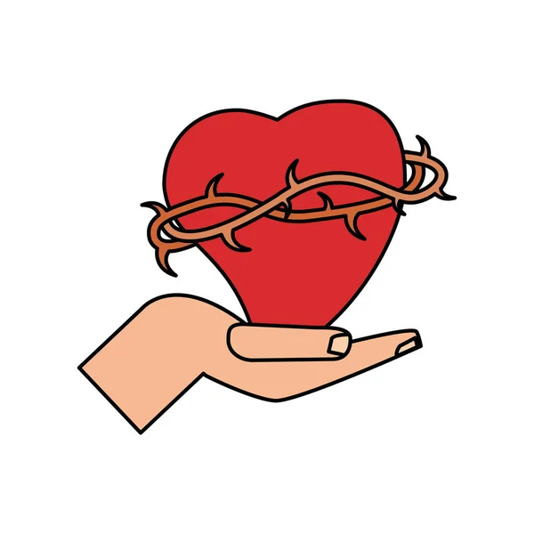 Hand mit Herzbeutel-Katholizismus — Stockvektor