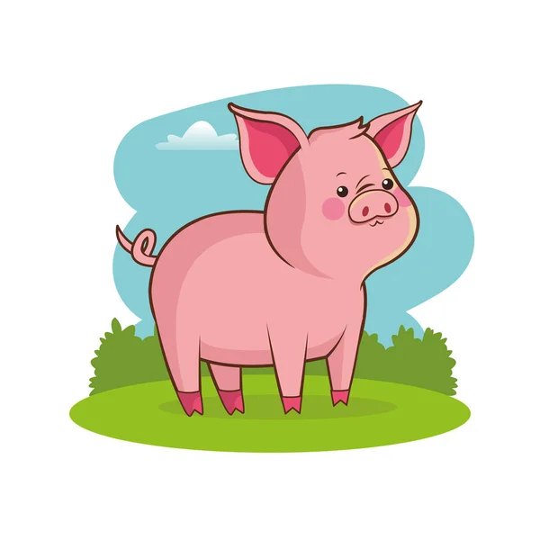 Cute pig animal baby with landscape — Stock Vector