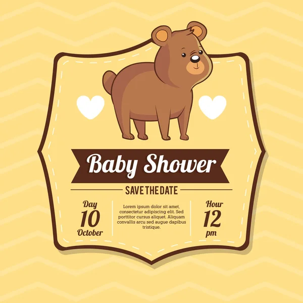 Bebé ducha tarjeta invitación guardar la fecha con oso lindo — Vector de stock