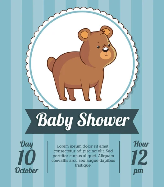 Bebé ducha tarjeta invitación guardar fecha con lindo oso — Vector de stock