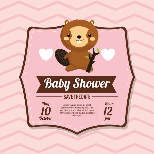 Carte de douche bébé invitation beauté castor — Image vectorielle