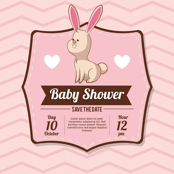 Invitation de carte de douche de bébé avec décoration de coeur de lapin — Image vectorielle