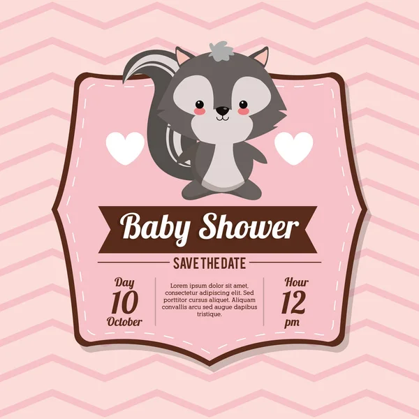 Invitación a la tarjeta de ducha de bebé guardar la fecha - bebé zorrillo — Vector de stock