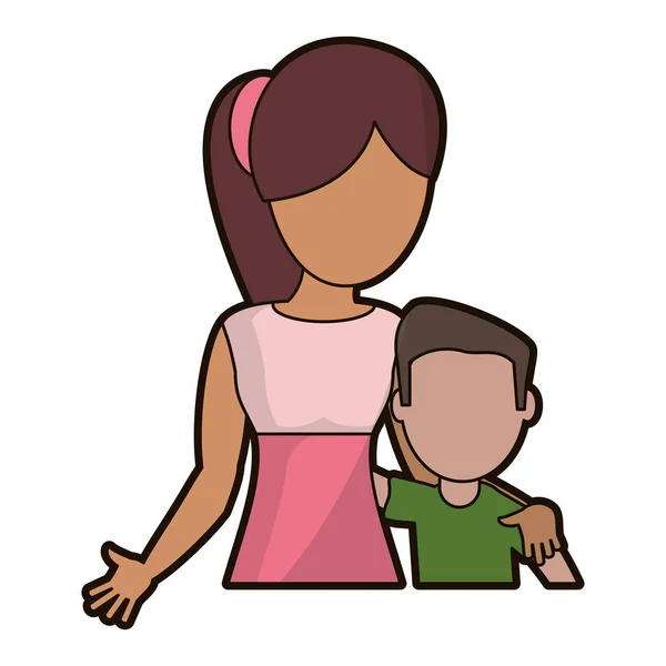 Mamma kramar son härlig bild — Stock vektor