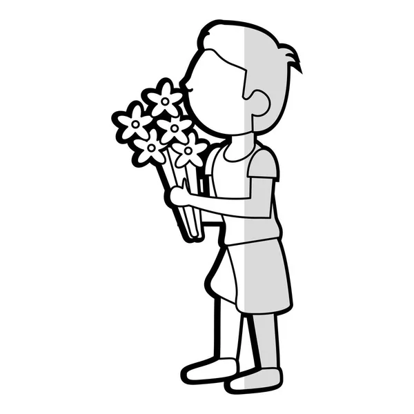 卡通儿子男孩花束花 — 图库矢量图片