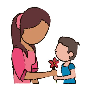 Çiçekli anne ve oğul.