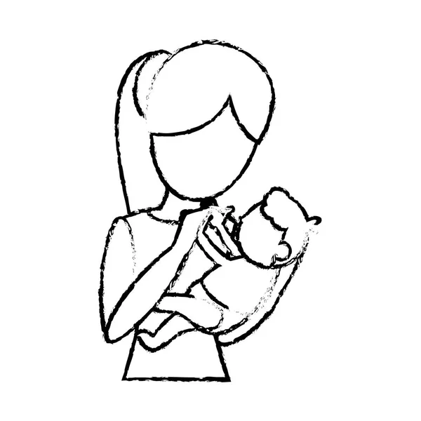 Boceto madre y su bebé celebración — Archivo Imágenes Vectoriales