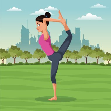 kadın duruş yoga park arka plan ile