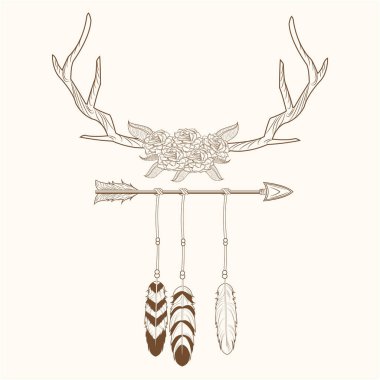 özgür ruh boynuzları ile tüy stil rustik