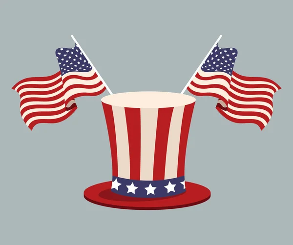 Hat flag united states patrotism stamp — Stock Vector