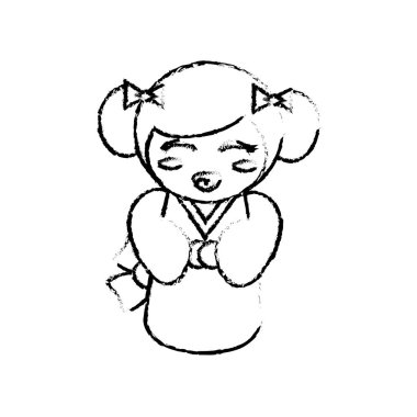 Kokeshi bebek geyşa dekoratif kroki