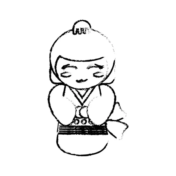 Γκέισα κούκλα Kokeshi διακοσμητικά σκίτσο — Διανυσματικό Αρχείο