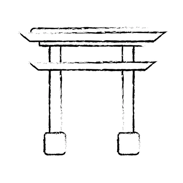 Dibujo puerta monumento japonés — Vector de stock