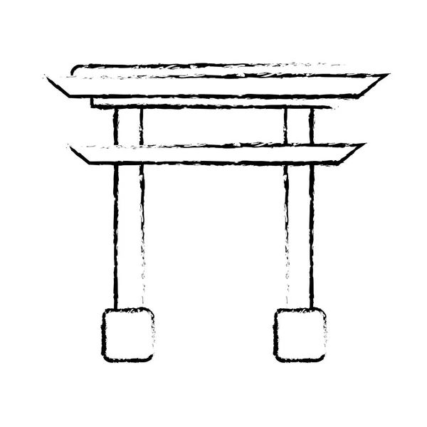 Membuat sketsa monumen gerbang Jepang - Stok Vektor